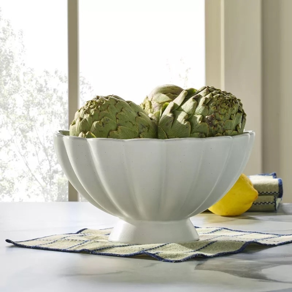 74oz Scalloped Edge Stoneware Pedestal Serving Bowl - Hearth & Hand Magnolia - Picture 3 of 6